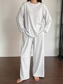 DAZY Simple Solid Color Knit Women Lounge Set, Fall Winter Clothes, Cozy Outfits - Grey - View 6