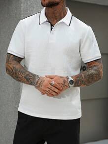 Manfinity Homme Camisa polo de manga corta casual con bloqueo de color para hombres