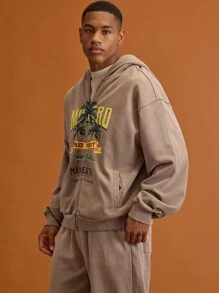Musero Áo hoodie nam nhuộm màu, kiểu dáng rộng rãi, có khóa kéo, vai rớt, thích hợp cho kỳ nghỉ xuân, du lịch hoặc mặc nhà. - Cà phê nâu - Xem 4