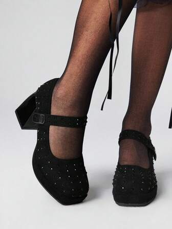 Goth Women's Thick Sole Mary Jane Shoes, Vintage Style Chunky Heel Round Toe Platform Pumps, Black High Heels, Spring New Arrival