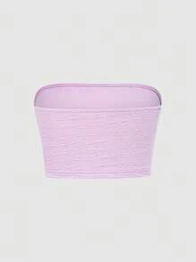 Flirla 女士纯色抹胸上衣，简约时尚，适合夏季 - 淡紫色 - 查看 2