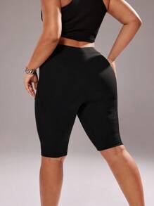 Rustia Plus Solid Rib Knit Cycling Shorts - Black - View 3