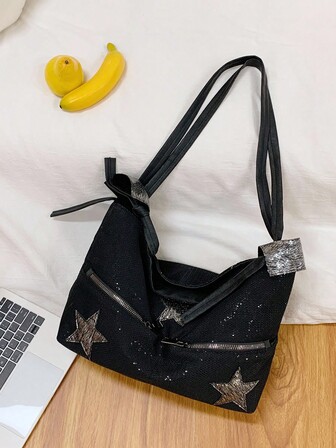 Grunge Punk Borsa a spalla da donna con motivo a stelle di moda