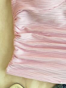 青少年女孩休闲日常时尚度假吊带纹理面料背心，带前中心装饰 - 淺粉色 - 查看 3