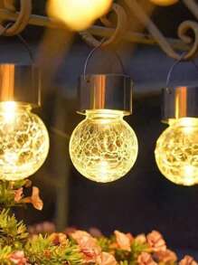 1 pieza Farol colgante solar de vidrio craquelado, iluminación decorativa resistente al agua para jardín, parque, patio trasero, propuesta, campamento, ambiente de fiesta