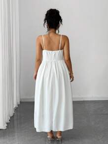 Elenzga Váy liền thân màu trơn cỡ lớn, thanh lịch, cổ điển, lãng mạn - trắng - Xem 2