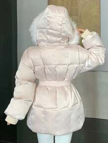 DAZY 冬季休闲毛领宽松女士夹棉大衣 - 杏色 - 查看 2