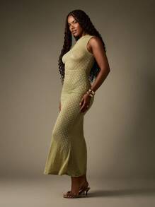 MISSGUIDED Rochie elegantă, tricotată, model sirenă, cu guler înalt, fără mâneci, model mireasă, elastică și mulaj - Verde - Vizualizare 5