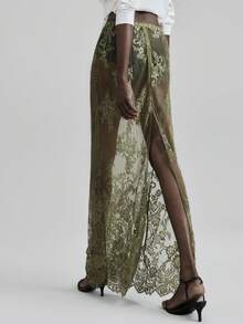 Ontre 2025秋季女士蕾丝裙，时尚简约设计，都市通勤商务休闲单品，适合圣诞节、万圣节、派对场合 - 軍綠色 - 查看 6