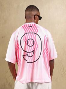 SUMWON Retro Athletics Division Mesh Jersey Streetwear T-Shirt With Wave Pattern Varsity Number Graphics Summer Collection Casual - Pink - View 1