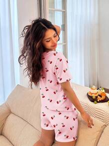 SHEIN Leap Crew Tween Mädchen Lässig Minimalistischer Rundhals Kurzarm Shorts Pyjama Set, geeignet für den Sommer