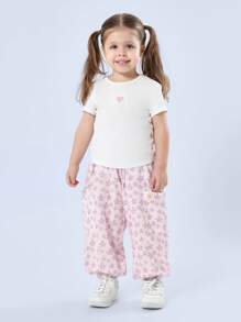 SUMWON Young Girl Summer Floral Jogger Pants Elastic Waist Cotton Double Cloth Bloomer Casual Play With Side Pockets Wear Spring Fall - Multicolor - View 3