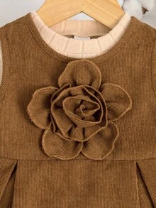 Baby Mädchen Lässig Langarm T-Shirt & ärmelloses Blumen Dekor Kleid Set