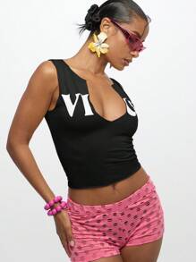 SUMWON WOMEN 无袖 V 领短款背心夏季圆领基本款内搭修身休闲运动家居服春季 - 黑色 - 查看 7