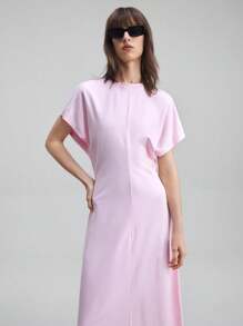 Ontre 女款粉色收腰都市简约优雅蝙蝠袖连衣裙，都市简约时尚商务休闲优雅连衣裙，女式休闲连衣裙，女式加长连衣裙，度假连衣裙，婚礼活动连衣裙，夏威夷风格女式秋季连衣裙