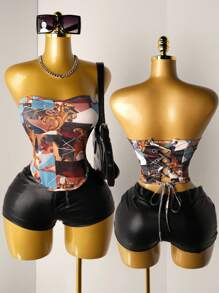 Mistrie Fashionable Printed Tie Back Camisole For Women SummerHoliday - Multicolor - View 1