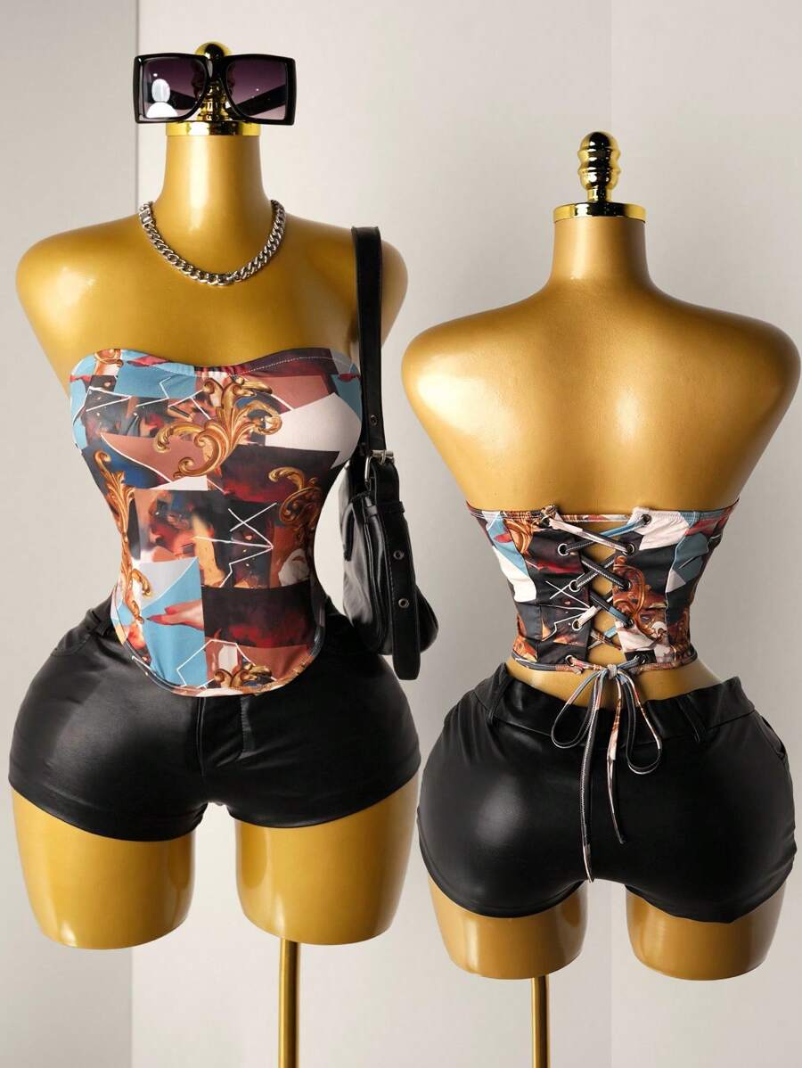 Mistrie Fashionable Printed Tie Back Camisole For Women SummerHoliday - Multicolor - View 1