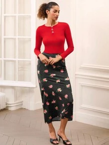 lacRébo Váy Maxi Họa Tiết Hoa Và Chấm Bi Phong Cách Cổ Điển Cho Giáo Viên Trang Phục Công Sở Váy Đi Chơi - Nhiều màu - Xem 5