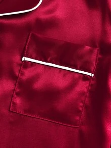 2 件套女婴休闲纯色短袖上衣和裤子舒适家居服套装，春夏 - 酒紅色 - 查看 3