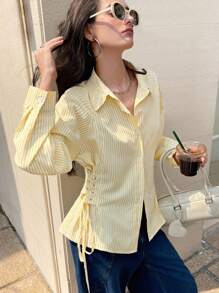 Aveloria Affinna French Style Polo Collar Tie-Waist Slim Fit Long Sleeve Shirt Fall Cloth For Women