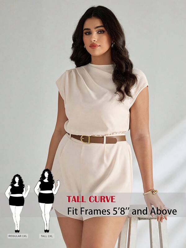 SHEIN Tall CURVE Tuta intera con collo alto, tasca e cintura, tinta unita