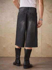 Manfinity Homme 拼布七分裤，新款春夏街头品牌休闲直筒短裤 - 黑色 - 查看 3
