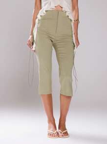 MUSERA Side Laced Up Capri Pants 90's Summer, Ibiza, Cute Winter Party - Brown - View 3