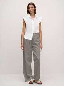 INAWLY Women's Casual Solid Color Cotton Cap Sleeve Blouse, Summer - White - View 6