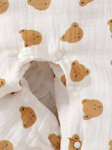 SHEIN Baby Girls' Casual Raglan Sleeve Round Neck Cute Bear Print Jumpsuit, Autumn Newborn Baby Clothes Neutral Baby Clothes Baby Jumpsuit Bear Print Jumpsuit - White - View 6