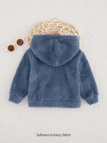 Cozy Pixies 男嬰加厚抓絨對比色拼接圓領長袖冬季運動衫 秋季衣服 返校假期穿著 藍色休閒款 - 彩色 - 查看 2