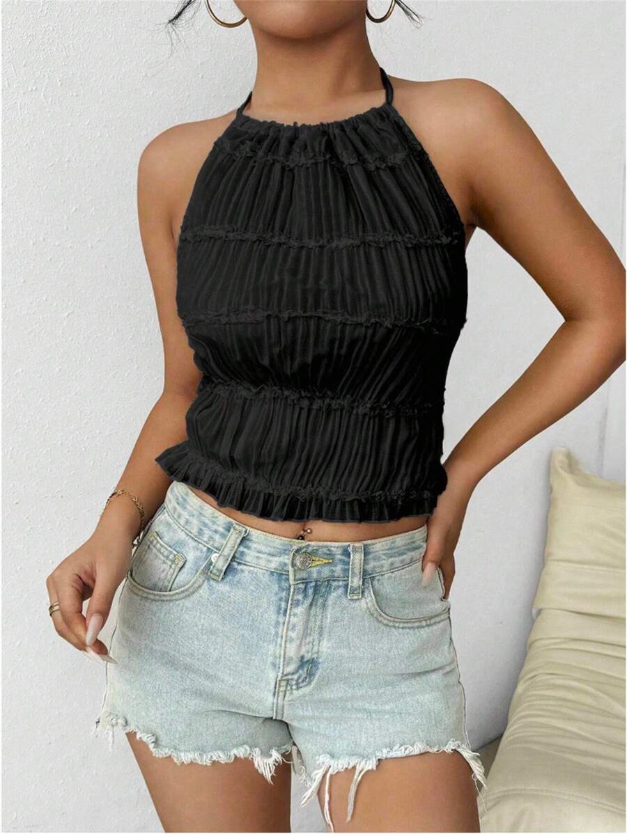 Chiquease Women's Sexy Solid Color Halter Backless Camisole Top, Summer Clothes For University