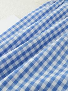 SHEIN Tall CURVE Quần short kẻ sọc dệt màu đỏ thời trang cỡ lớn dành cho nữ vào ngày lễ tình nhân mùa hè - Màu xanh nhạt - Xem 6