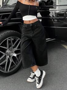 EURMUSE WOMEN LOW WAIST SNOW WASH DENIM SHORT