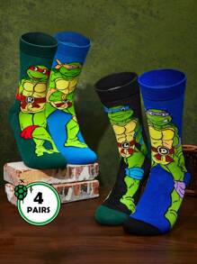 TEENAGE MUTANT NINJA TURTLES | SHEIN 4 双柔软透气吸湿排汗休闲男士中筒袜，搭配时尚灰色和蓝色中筒袜，加固脚趾和脚跟，经久耐用，男女通用，四季百搭 - 彩色 - 查看 2