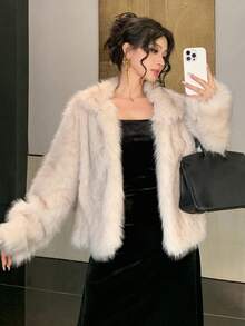 DAZY 女士宽松仿毛领长袖外套，时尚派对秋冬女式外套