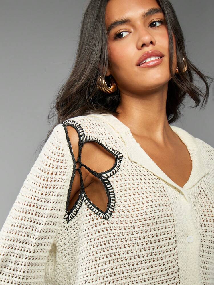 MISSGUIDED Bohemian Crochet Beach Cover Up Cardigan With Floral Cut Out Details Summer Vacation Resort Wear Spring Festival Boho Kimono Swim Cover Up