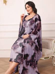 Modelyn Set de 2 piezas de vestido y chal con estampado tie-dye de talla grande