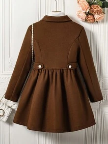 Sparklyn 女童单排扣时尚翻领中长款喇叭大衣