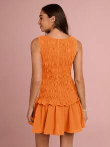 Enchnt 女士优雅纯色无袖中长连衣裙，夏季 - 橘色 - 查看 7