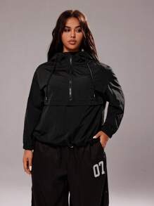 Rustia Plus Size Solid Color Waterproof Hooded Long Sleeve Jacket Fall Winter Cloth For Women Autumn CASUAL - Black - View 4