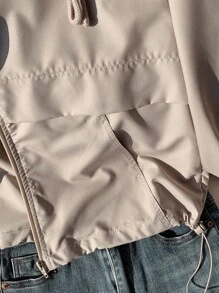 Comfortcana 卡其色大码女式休闲长袖拉链连帽夹克 - 卡其色 - 查看 6