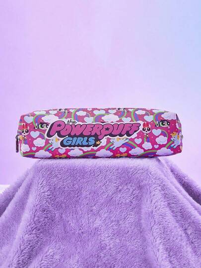 The Powerpuff Girls | ROMWE Estuche portátil de almacenamiento con patrón de flor de cerezo, burbujas y ranúnculo, estuche para lápices de estudiante