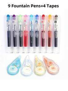 SHEIN 9 قطعة/مجموعة أقلام حبر قابلة للتخلص منها للكتابة والرسم، مع مجموعة إضافية من 4 قطع أشرطة تصحيح، عودة إلى المدرسة - متعدد الألوان - مشاهدة 4