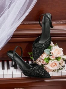 CUCCOO HITCHD Giày cao gót đính cườm lưới sequin đen gợi cảm thanh lịch - màu đen - Xem 2