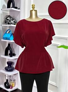 Modelyn Plus Size Casual Solid Color Waist Shirt, Summer