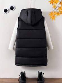 Emery Rose Kids Emery Rose Kids 少女无袖连帽收腰 MIDI 棉服外套，秋冬 - 黑色 - 查看 7