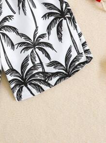 SHEIN Pantalones cortos de playa con cordón y estampado de palmeras, estilo de vacaciones para niño pequeño, a juego con mamá (se venden por separado 4 piezas) - Multicolor - Ver 7