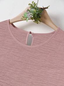 Rusticease Conjunto de dos piezas para mujer de blusa de manga corta con cuello redondo en unicolor y pantalones de pierna ancha con estampado de flores para el verano