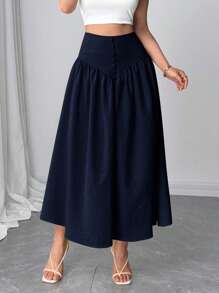 Firerie 全新休闲百搭仿亚麻喇叭裙 夏季度假波西米亚风优雅休闲裙 - 藏蓝色 - 查看 5