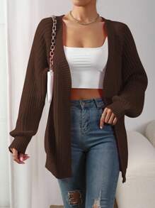 Chiquease Áo khoác cardigan dài tay màu trơn rộng rãi thời trang thường ngày đa năng dành cho nữ - màu nâu - Xem 4